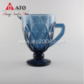 Blue glassware water beer glass cup with handle